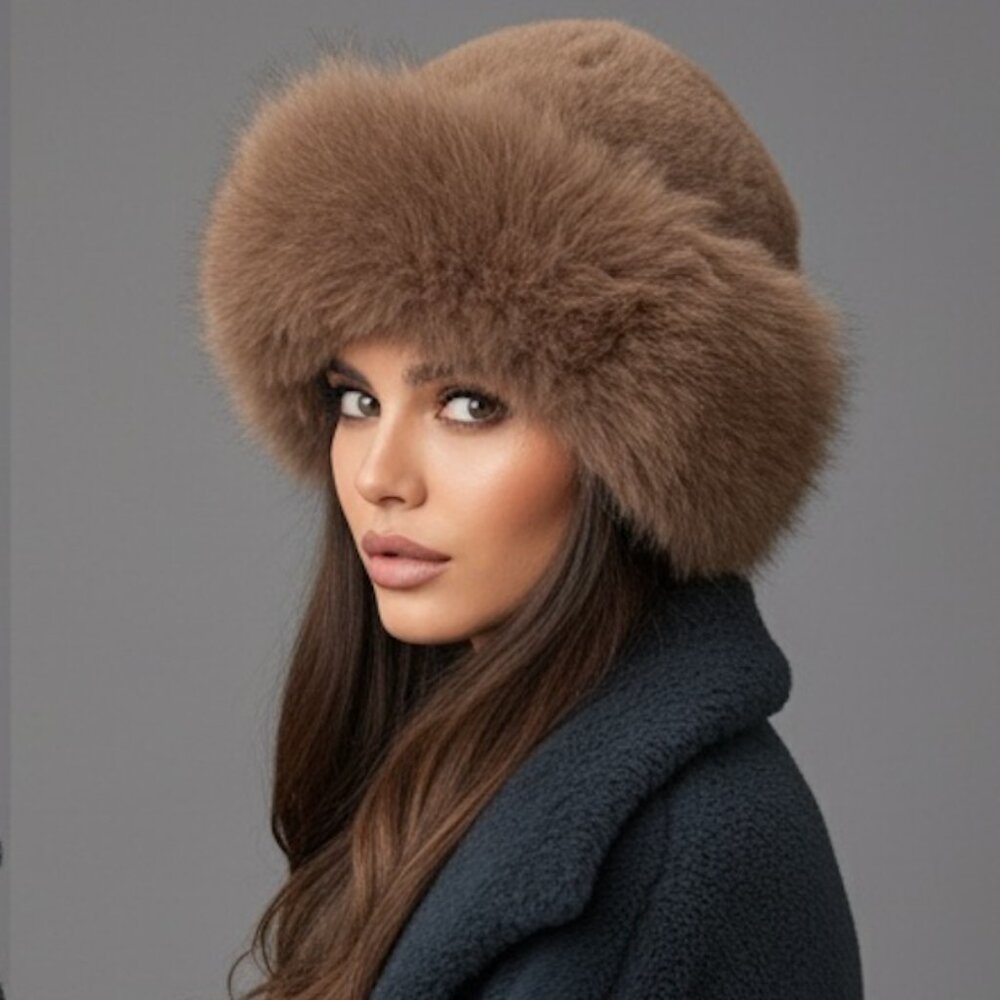 Brown Faux Fur Winter Bucket Hat - Picture 3 of 4